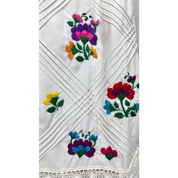 Vintage 70s Mexican Embroidered Halter Maxi Dress Sz S Crochet Lace Boho Cottage - Picture 12 of 13